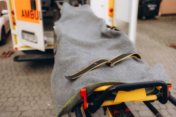 Medical foldable wheeled stretcher for patients in an ambulance © Roman
