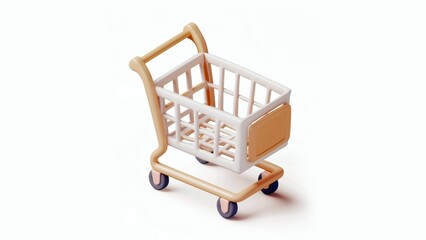 shopping trolly 3d isometric clay, light golden and white color and white background