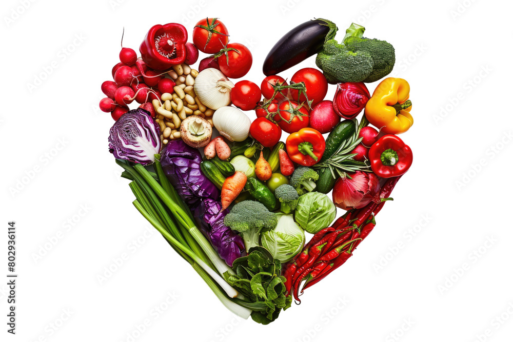 Wall mural assorted vegetable forming forming heart shape isolated on transparent background