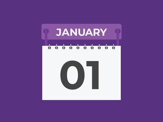 january 1 calendar reminder. 1st january daily calendar icon template. Calendar 1st january icon Design template. Vector illustration
