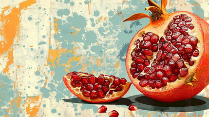  Pomegranates on an abstract background