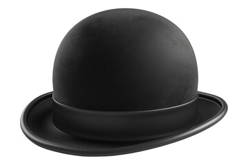 Black cap circular bowler hat isolated on transparent background