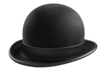 Black cap circular bowler hat isolated on transparent background
