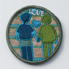 Round color patch with the word LOVE