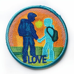 Round color patch with the word LOVE