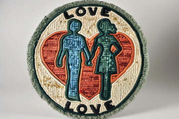 Round color patch with the word LOVE