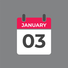 january 3 calendar reminder. 3 january daily calendar icon template. Calendar 3 january icon Design template. Vector illustration
