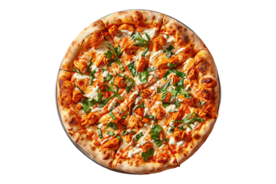 Buffalo chicken pizza isolated on transparent background
