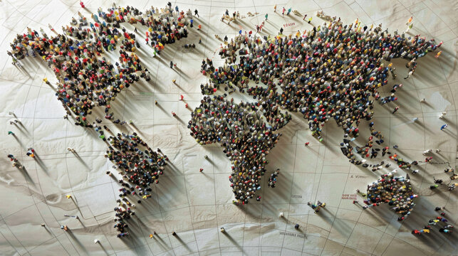 Human figures on world map depicting population density for World Population Day, concept, banner