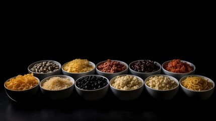 Various diced vegetables. Useful food with vitamins, black background. AI generated.