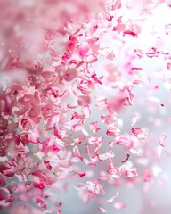 Petals Rose. Valentine Glamour: Falling Flower Petals Confetti in Pink and White Background