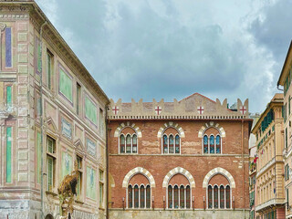 palazzi storico in centro città di genova italia, historical building in the downtown of genoa city italy	 - obrazy, fototapety, plakaty