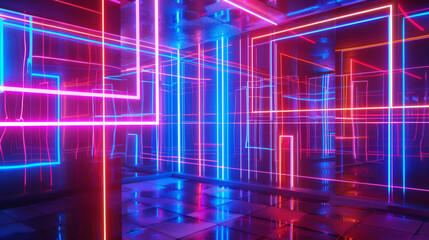 Futuristic corridor with neon lights creating a sci-fi atmosphere
