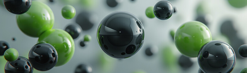 Floating Green and Black Glossy Spheres
