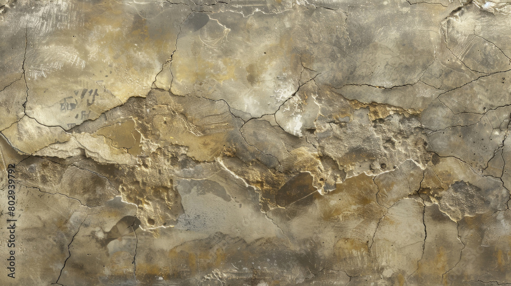 Poster cracked and weathered concrete wall with peeling layers in high resolution image