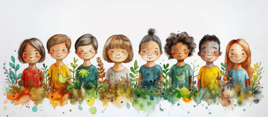 Generative ai illustration of a Childrens cute illustration of multicultural kids