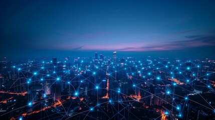 Obraz premium cloud network linking growing above urban city, Generative AI