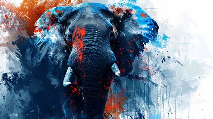 Colorful abstract elephant artwork in blue and red