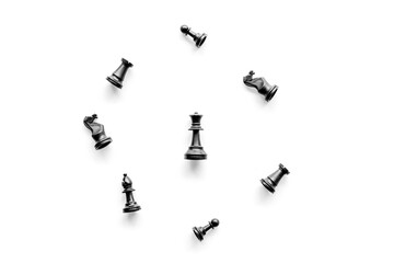 Black and white chess pieces, top view. Success and winning the competition concept