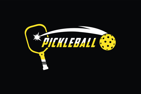 Pickleball Logo Design Illustration on Black Background suitable for Game, Sport or Club Logo - Pickleball sports logo