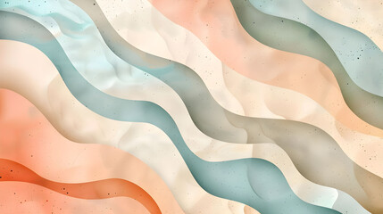 Close-up of a pastel pink, mint and yellow background with wavy shapes. Three dimensional texture.
