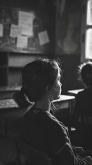 Young girl sitting at desk in classroom