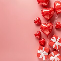 Red Hearts and Gifts Celebrating Love