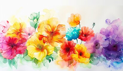 Colorful watercolor floral display for artistic backgrounds