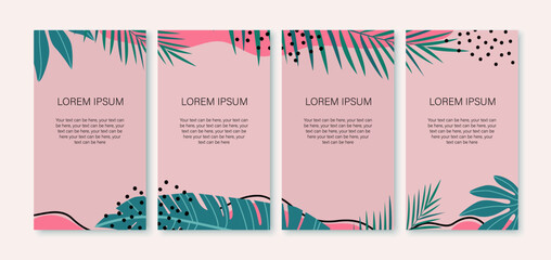 Social media template stories in flat design. Summer mood illustrations with tropical leaves for publications. Vector illustration.
