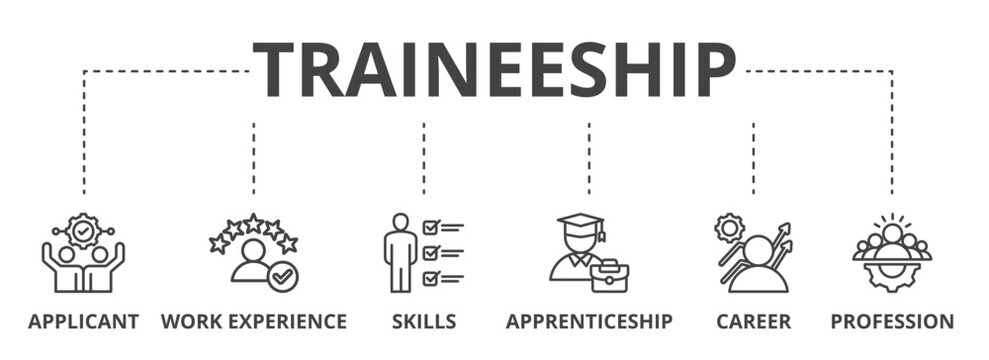 Traineeship concept icon illustration contain applicant, work experience, skills, apprenticeship, career and profession.