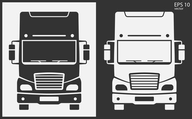 Truck icon front view. Black on White Background. Vector Illustration.