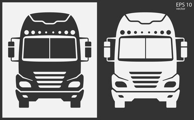 Truck icon front view. Black on White Background. Vector Illustration.