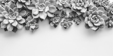 A striking black and white image of a group of succulents, perfect for botanical designs
