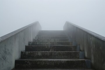 Fototapeta na wymiar The stark geometry of a staircase ascending into mist