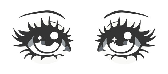 Black and white anime kawaii eyes. Hand drawn trendy vector illustration in Japanese cartoon manga style. 