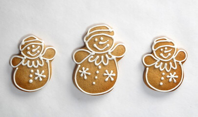 Gingerbread cookies on a white background. Insolated cookies. New Year's Concept. Top View