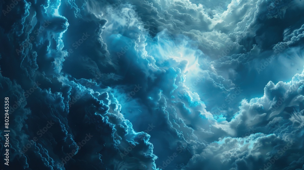 Poster a serene sky with fluffy clouds. perfect for backgrounds