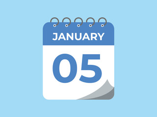 january 5 calendar reminder. 5 january daily calendar icon template. Calendar 5 january icon Design template. Vector illustration
