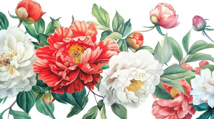 Colorful flowers painted on a plain white background, ideal for various design projects