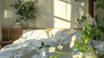 A simple white bed with sheets and pillows. Perfect for home decor websites