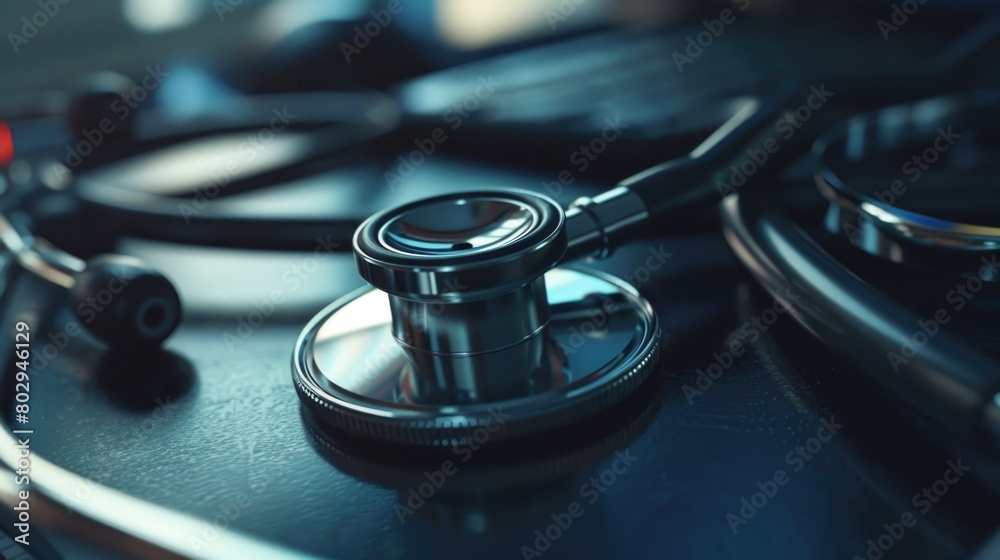 Poster close up of a stethoscope on a table, suitable for medical concepts