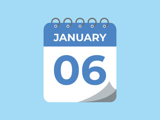 january 6 calendar reminder. 6 january daily calendar icon template. Calendar 6 january icon Design template. Vector illustration
