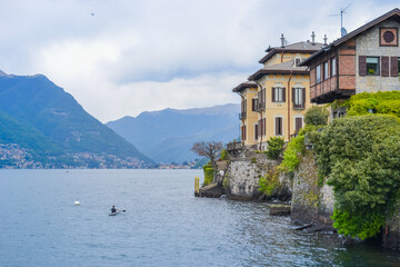 Landscape of Lake Como with views of the lake surface and majestic mountains