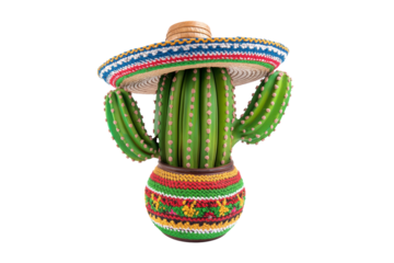 Mexican cactus with sombrero hat isolated on a transparent background
