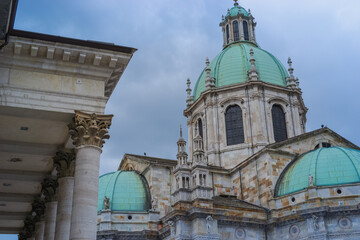 Italy, Como, 24.04.2024: View of The Cathedral of Santa Maria Assunta, better known as Duomo di Como from below