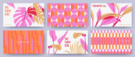 Creative covers or horizontal posters in modern minimal style for corporate identity, branding, social media ads, promo. Modern layout design templates with tropical leaves and geometric patterns © Tanya Shulga