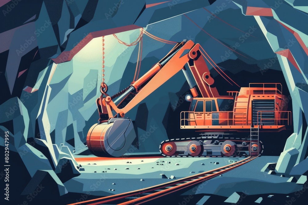 Poster a construction vehicle with a crane in a tunnel. ideal for construction and engineering projects