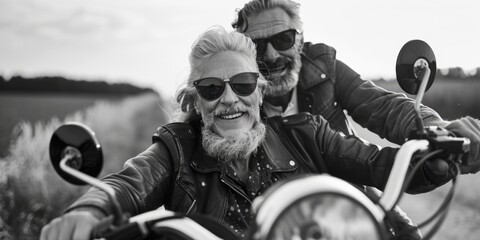 A man and a woman riding on the back of a motorcycle. Suitable for travel or adventure concepts