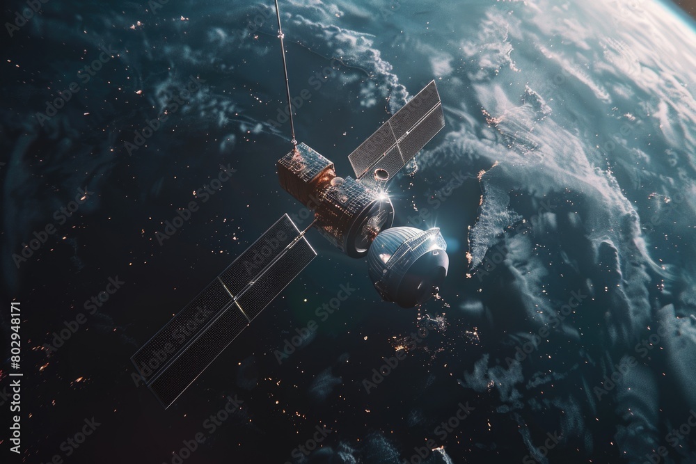 Aufkleber A futuristic space station floating in the sky. Ideal for sci-fi concepts