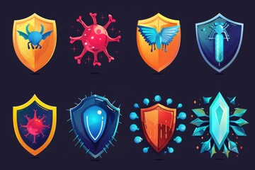 Fototapeta premium A collection of shields with different designs. Ideal for historical or fantasy projects